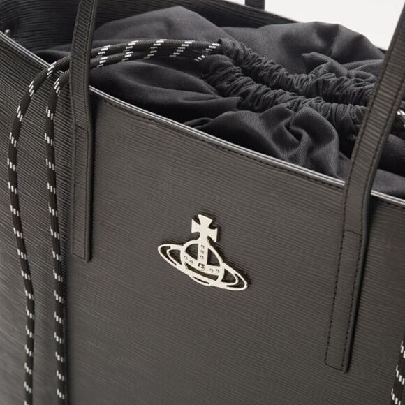 EUC Vivienne Westwood Womens Black Textured Polly Drawstring Vegan Tote Bag - Picture 2 of 12